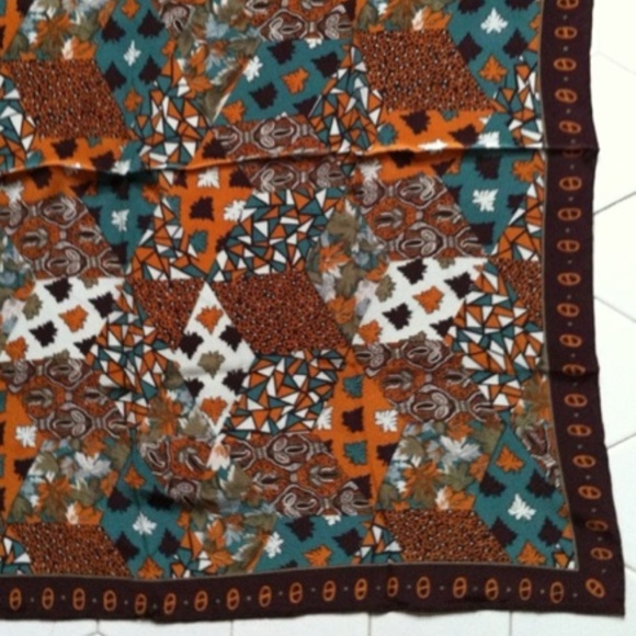 Casca Magid Silk Diamond Scarf Brown Orange Teal - Picture 7 of 8